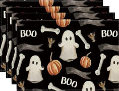 Set med 4 bordstabletter 30 x 45 cm för Halloween, tvättbar, för ki
