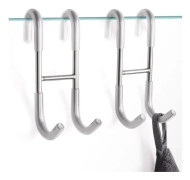 Duschdörrhanddukskrokar, borstade nickelkrokar för glasdörrar, handdukshängare kraftig 304 rostfritt stål handduk, ramlös glas, 2 delar, silver