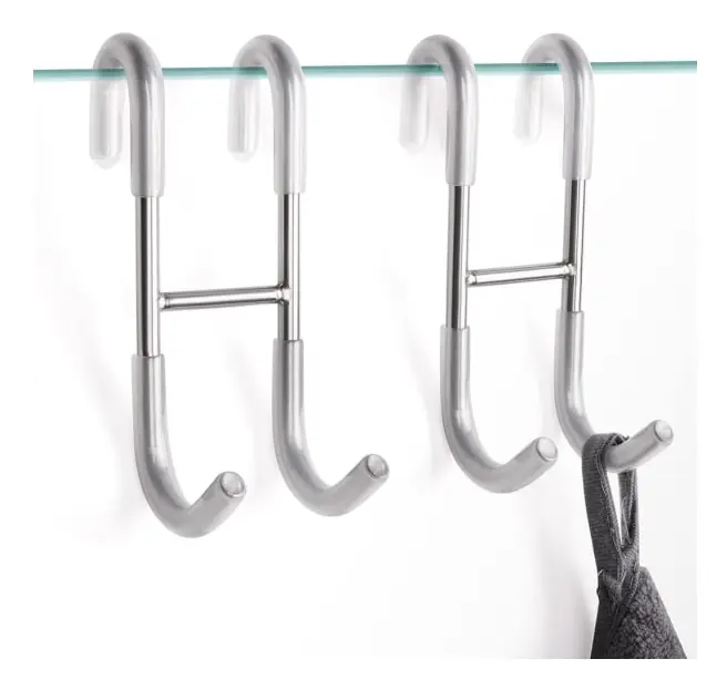 Duschdörrhanddukskrokar, borstade nickelkrokar för glasdörrar, handdukshängare kraftig 304 rostfritt stål handduk, ramlös glas, 2 delar, silver