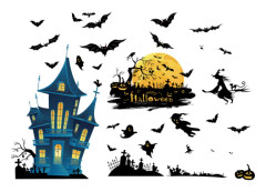 Halloween-festdekorationer Svarta fladdermöss Dödskalle Glasfönsterdekaler Klistermärken för Halloween-festtillbehör