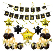 42 st Svarta Ballonger Examen Fest Dekoration Set Klass 2020 Dekorationer Examen Tillbehör Banner Li