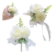 (Vit) 1 set, 2 konstgjorda handledsblommor, bröllopskorsage, ros