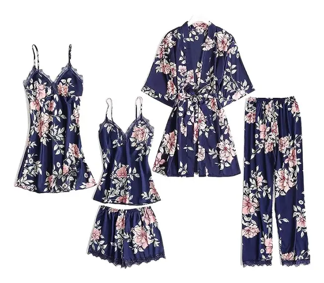 Dam silke pyjamas set flickor pyjamas dam pyjamas satin pyjamas