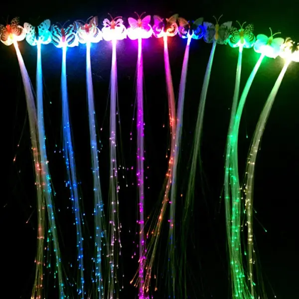 50 st/lot led hår blixt färgglad optisk fiber hår fläta Butterfly Glow hår