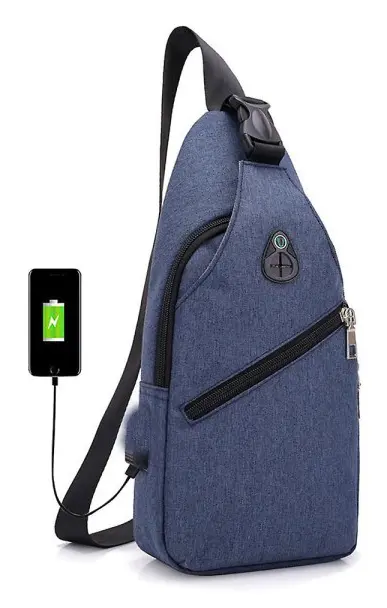 Sling Ryggsäck, Multifunktionell Crossbody Axelväska Resa Vandring Daglig Ryggsäck Usb-gränssnitt Laddningsryggsäck Blå