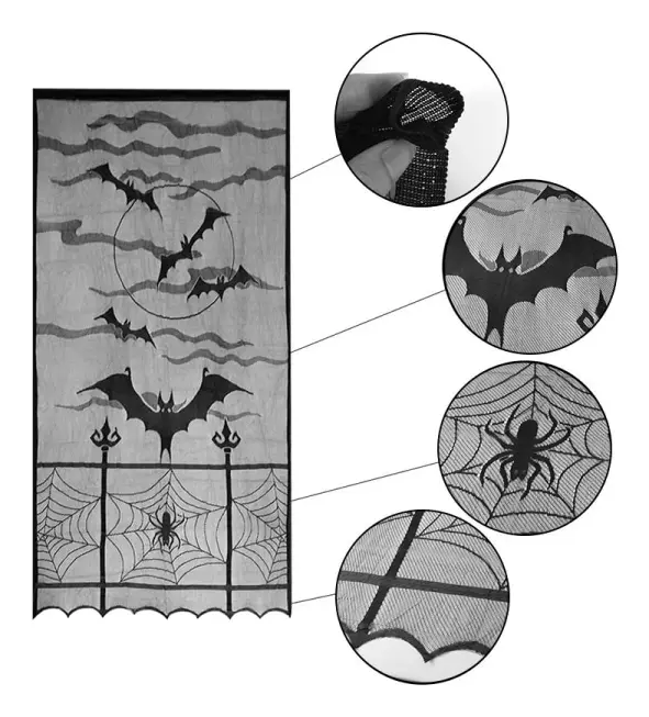 2 st Halloween-gardiner Spindelnät Fladdermöss Halloween Fönstergardiner