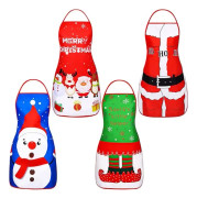 4 delar Roligt julförkläde Justerbart köksförkläden Julförkläden Santa Älg Elf Snowman Förkläden 4 stilar för julmiddag Matlagning Trädgårdsskötsel