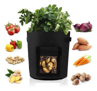 2 st Potatisodlingssäckar, Grönsaksodlingssäck, Non-woven tyg med fönster för potatisodling (2 st Svarta, 7 Gallon)