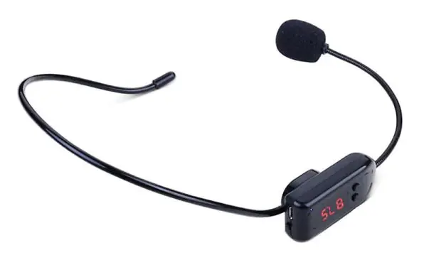 Svart bärbar FM trådlös mikrofon headset radio megafon för reseguide undervisning möte föreläsningar tillbehör