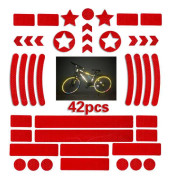 42 cykelklistermärken (röda), cykelreflektorer, cykelreflektorer, motorcykelreflektordekaler, skoterreflektordekaler, hjälmar