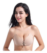 Självhäftande bh push up klister bh axelbandslös rygglös osynlig bh dam bh dragsko silikon bh (Nude, C)