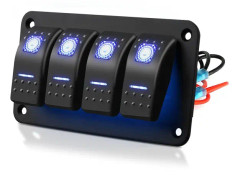 4-vägs vippströmbrytarpanel, 12V/24V 5-stifts vattentäta på/av-brytare med blå LED-lampa