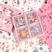 IC 100 ark Kawaii Flickor Klistermärken Kit för Journalföring - Söt Söta Tecknade PET Transparent Collage Scrapbooking Tillbehör