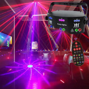 15 lins disco festljus, DJ scenljus inomhusstöd DMX 512 ljudaktiverad 125 mönster projektor för juldekorationer Karao