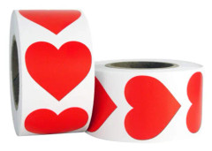 2 rullar med 25 mm etiketter Love Heart Shape Paper Adhesive 500 klistermärken per rulle (röd)