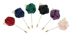 Herrslagsstift för män, 6-pack långa broschnålar i satinblommig boutonniere handgjord miniros med guldblad för herrkläder bröllopsgum 6 färger