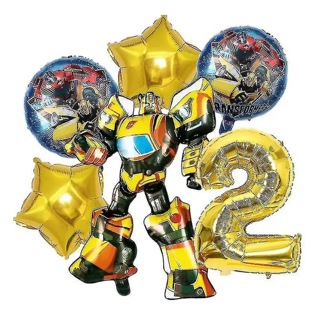 Transformers Barn Festtillbehör Optimus Prime Bumblebee Robot Födelsedagsdekoration Nummer Ballong Banner Disponibel Tallrik Cups (FMY)