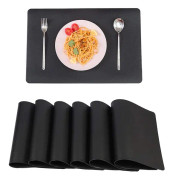 Svart set med 6 bordstabletter, 6 delar bordstabletter Pvc bordstabletter (41 X 31 cm), halkfri tvättbar värmebeständig