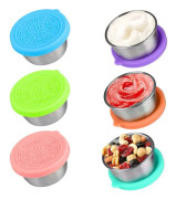 Set med 6 små återanvändbara behållare för salladsdressing med lock för lunchlådor