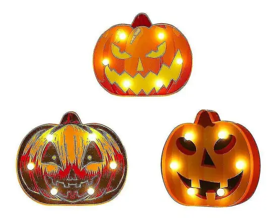 3pack Led Pumpkin Night Light Desktop Dekorativ Lampa För Halloween Bordsdekoration