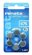 Blisterförpackning med 6 hörapparatbatterier ZA675 Zink Luft 0% Kvicksilver 1,45V