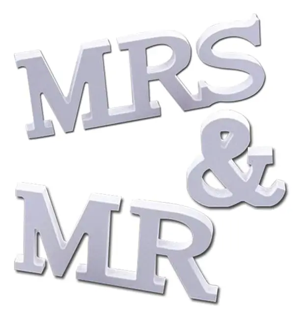 Mr & Mrs vita träbokstäver för bröllopsdekoration, bröllop