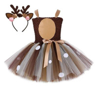 Rådjursdräkter för Flickor Julklänning för Barn Halloween Kostymer Ren Tulle Tutu Klänning Födelsedag Prinsesskläder Brun
