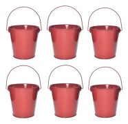 6-pack 4,3 tum färgade galvaniserade hinkar för barn, klassrum och festgåvor (röd) Red