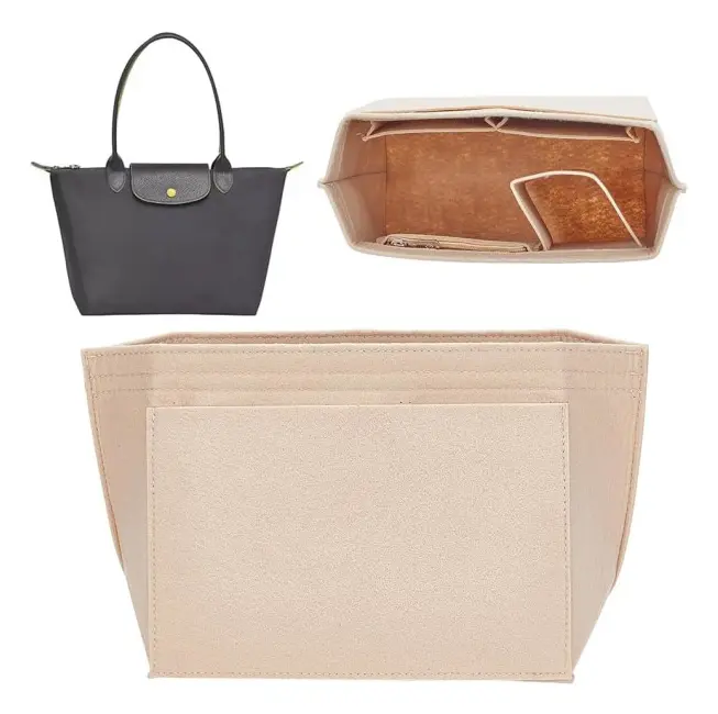 Förvaringsväska med hylla - beige, fodrad bärbar innerficka, 26 x