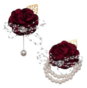 Röd - 2 st handledsblommor bröllop handledsblommor pärlarmband strass