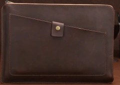 Universal Genuine Leather Business Zipper Laptop Tablet Bag For 12 inch and Below(Coffee)