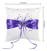 Bröllop Brudkudde Pocket Ring Kudde Kuddhållare med Dubbla Hjärtan Dekoration 20*20cm Lila