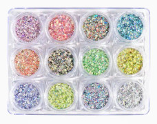 12-pack nagelkonstpulver DIY nageldekoration glitter glänsande färg