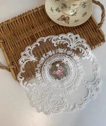 Retro franska spetsdukar, blommiga broderade underlägg, vasunderlägg för heminredning, 28 cm, vita white