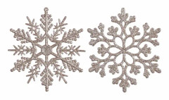 Plast julglitter snöflinga prydnader julgransdekorationer, 4-tum, set med 36, champagne