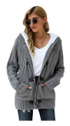 Kvinnor Cardigan Chunky Knit med Huvstickad Fodrad Winter Warm