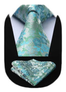 Herr Extra Lång Blommig Paisley Slips och Näsduk Set