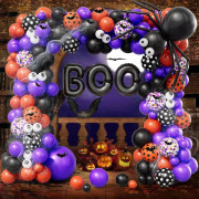 Halloween Ballong Garland Arch Kit med Svart Orange Lila Konfetti Ballong Boo Aluminium Folieballong Spindel Fladdermus Klistermärke för Halloween Dekoration