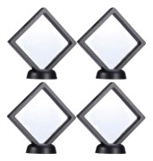 3D Flytande Ram - Transparent Myntdisplay, Upphängningsdisplayfodral för Mynt, Frimärke, Smycken 4Set (Svart) black