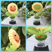 Solros Bilinstrumentbräda Dekorationer, Instrumentbräda Bobbleheads Stickade Blommor