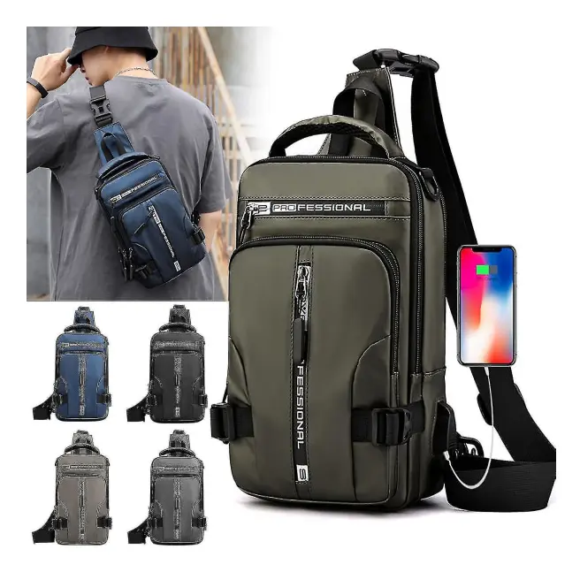 Herr Slung Crossbody Väska Anti-stöld Bröst Axel Messenger Ryggsäck Usb Port