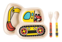 Barn Cartoon Grävmaskin Tallrik Divider Bestick Set