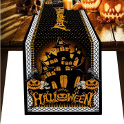 Halloween hemsökt hus bomull och linne duk, skalle pumpa halkfri, lämplig för familjemiddag bankettfest dekorationer, svart och orange