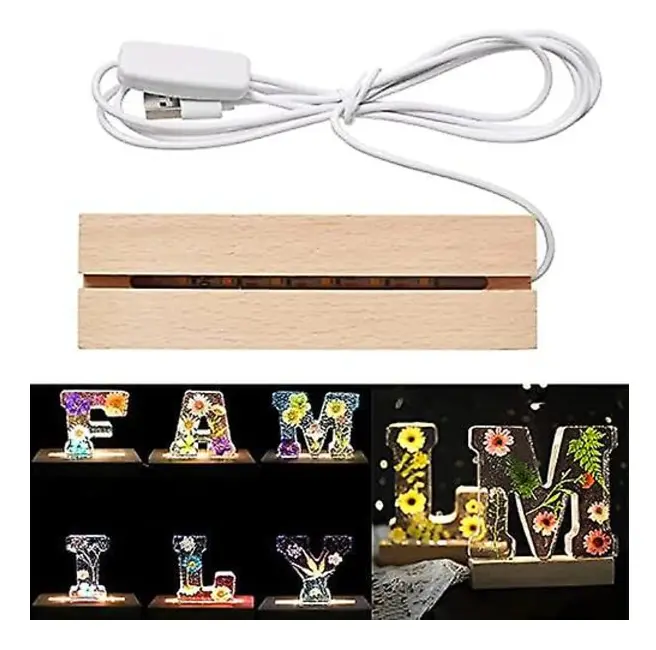 Träbas med lampor, träbas för DIY 3D Capital Alphabet Mould för födelsedagsfest heminredning (lätt bas)