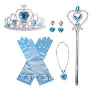 Tiara, trollstav, handskar, halsband och örhängen i Princess Elsa-set