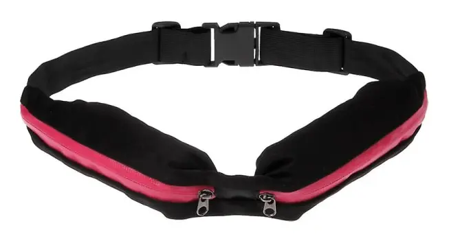 Sport Vattentät elastisk midjeväska Två fickor Fanny Pack Zip PouchMagenta
