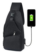 Herr Crossbody Portfölj, Bröstväska med USB-laddning och E