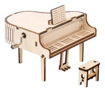 Gör-det-själv-musikdosa 3d träpusselmodellsats - Piano, handvevgraverad musiklåda, hjärngyckel och pedagogisk stambyggande gör-det-själv-kit (piano)