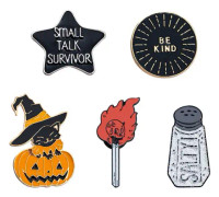 Halloween Brosch Festtillbehör Punk Pumpkin Match Saltflaska Svart Rund Emalj Lapel Pin Badges (5 delar) Sunmostar