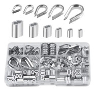 250-pack aluminiumtrådsklämmor i 6 olika storlekar - Assorterade dubbla hylsor och 5 storlekar klämmor för vajer